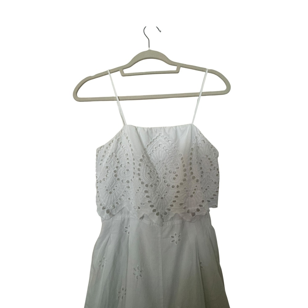 Harper 100% Cotton Strappy Floral Eyelet Design Ruffle Hem Jumpsuit Sz S Relaxed - Picture 4 of 10